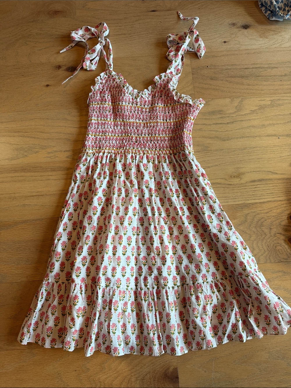 Pink City Prints block print Floral Smocked Sundress S